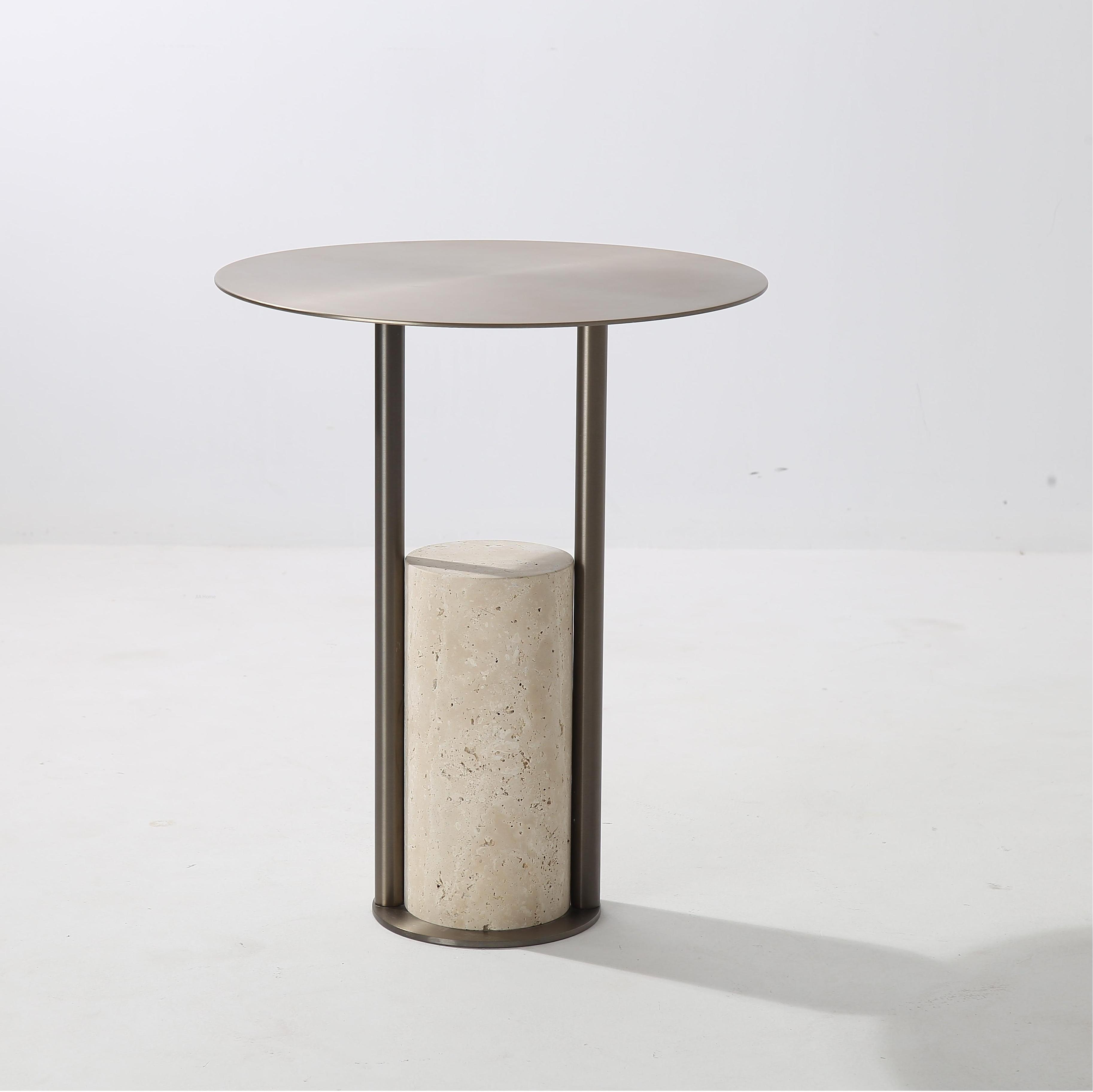 Turkey Travertine Coffee Table 304 Stainless Legs Gun Black Top- OEM/ODM Available In Stock | JIA Furniture and Lighting Factory