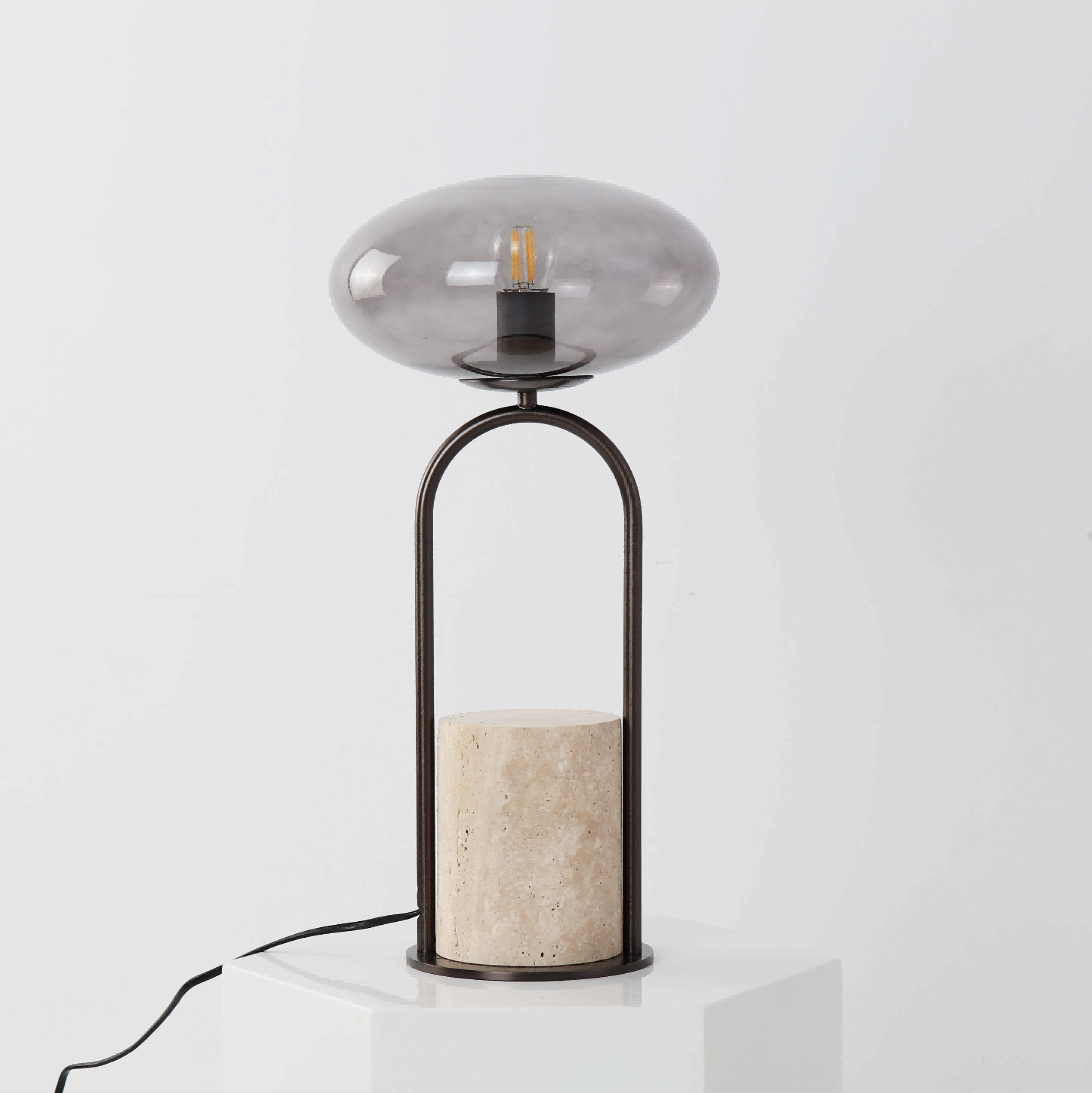 Modern Table Lamp – Turkish Travertine Base & Handblown Glass Shade-OEM/ODM Available In Stock | JIA Furniture and Lighting