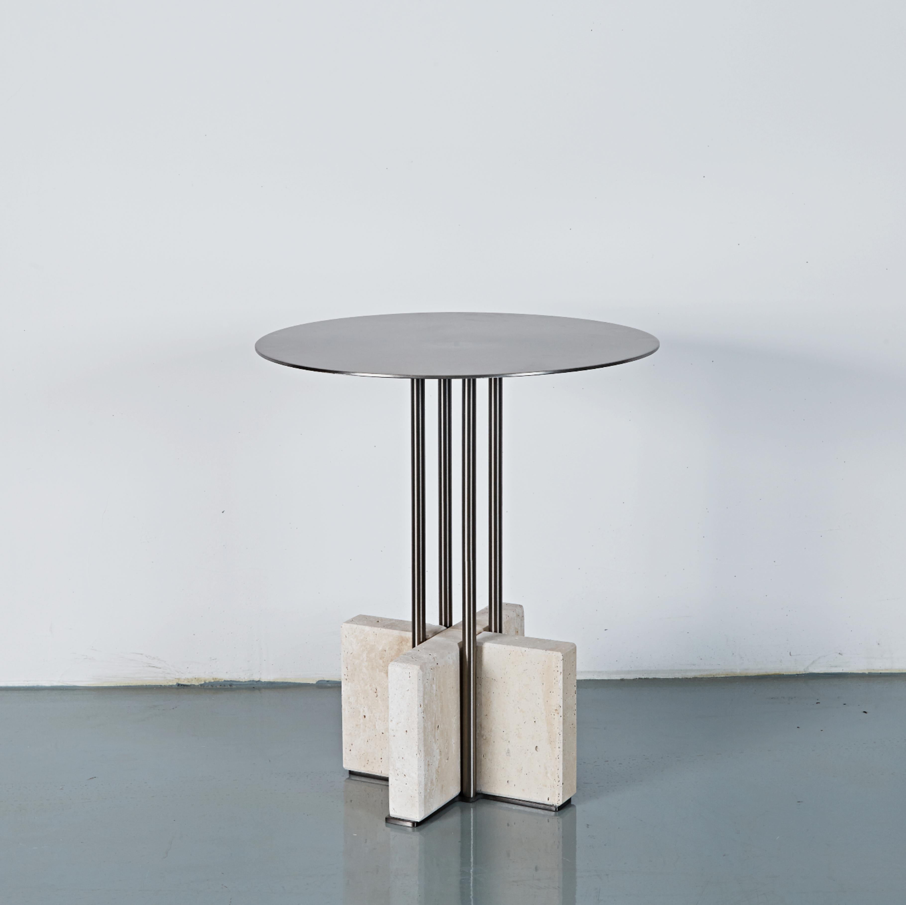 Turkey Travertine Coffee Table 304 Stainless Legs Dia 45cm- OEM/ODM Available In Stock | JIA Furniture and Lighting Factory